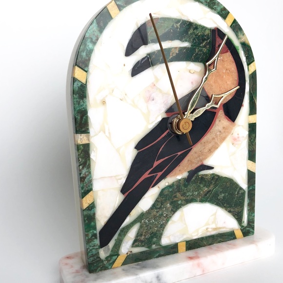 Mid Century Vtg Semi Precious stone Toucan clock - Picture 4 of 8